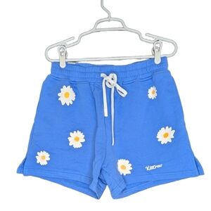 Kill Crew Unisex Daisy Print Athletic Shorts Large Blue Drawstring Size Large